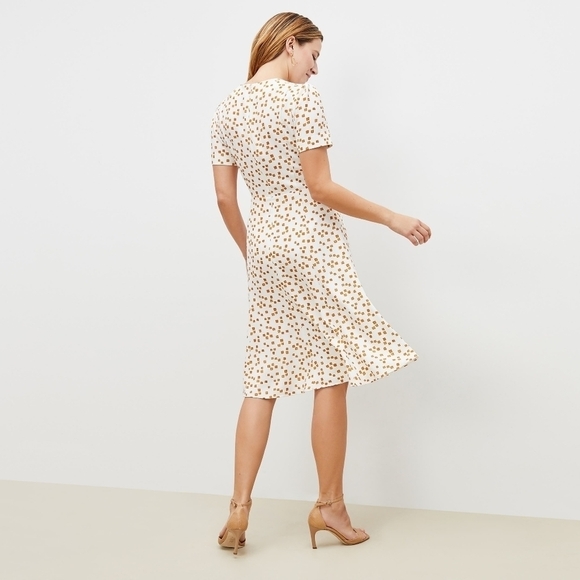 MM Lafleur Dress Women 4 Inez 1.0 Fit & Flare Mosaic Print Goldenrod Ivory Midi